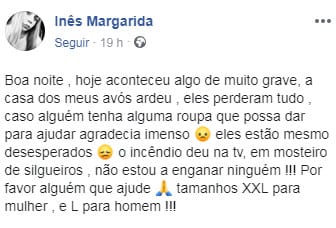 Casal de idosos fica desalojado após incêndio em Silgueiros