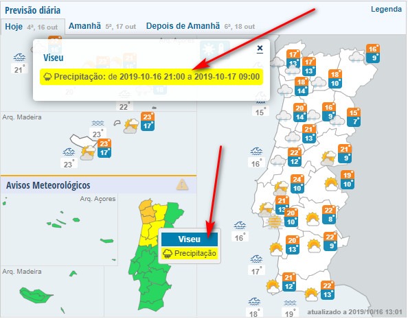 Aviso Amarelo para o Distrito de Viseu